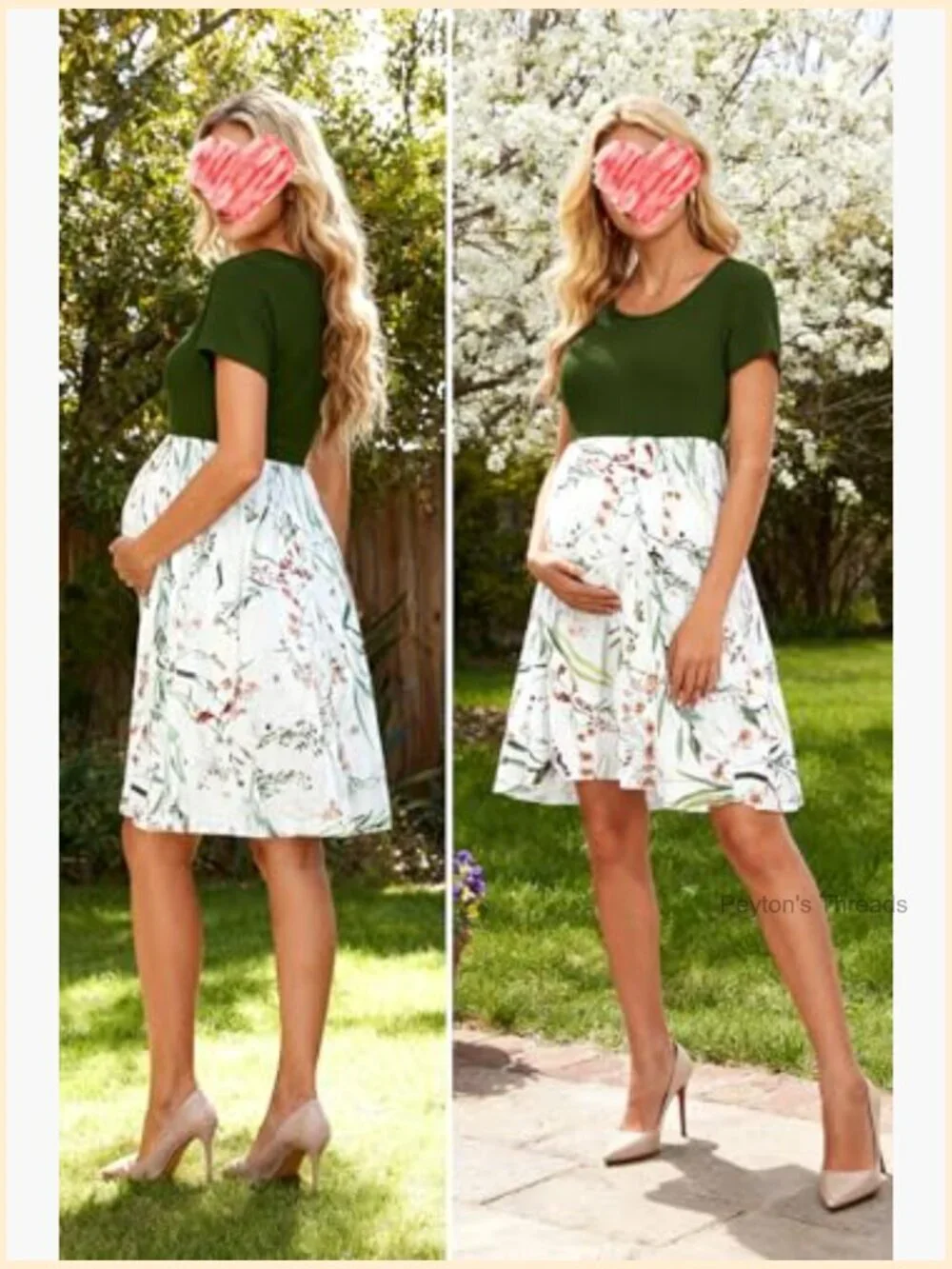 Short Sleeve Maternity Dress with Pockets A-Line Crew Neck Below Knee
